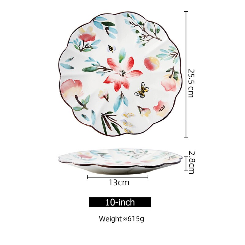 Plato de cerámica con forma de flor para servir, vajilla de Floral PARA CENA, vajilla apta para microondas, plato de postre de 8/10 pulgadas: 25.5cm