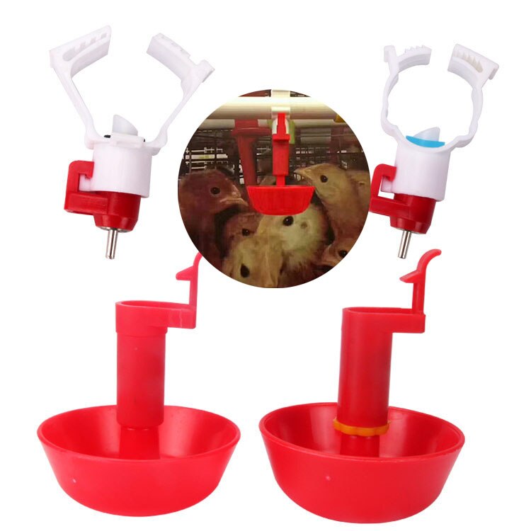 Automatic Chicken red Cup Waterer Bowl Kit Farm Coop Poultry Waterer Drinking Feeder Tool for Chicks Duck Goose Turkey Quail Acc