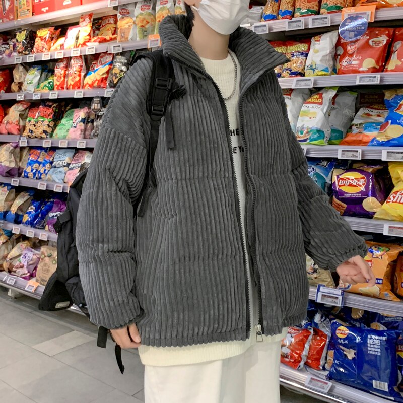 Giacca da uomo e da donna calda colletto in velluto a coste amanti del pane inverno Joker imbottito in cotone coppia sciolta addensare vestiti cappotto caldo in lana