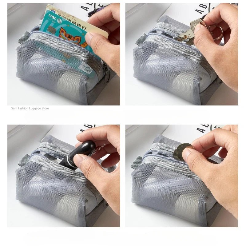 Multipurpose Breathable Square Mesh Storage Pouch Lightweight Mini Wash Bag Mini Zipper Coin Purse Large Capacity Coin Purse