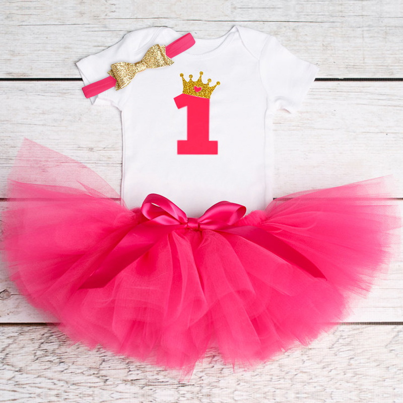 3pcs Baby Girl 1 Year Birthday Party Dress For Toddler Christening Tutu Cake Girls Dress Newborn 1st Baptism Vestido Outfits: ITEM 17
