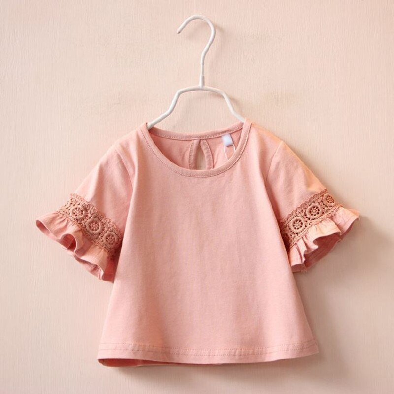 Princesse dentelle bébé filles T Shirt demi manches mignon bébé t-shirts pour haut pour fille vêtements de vêtements d'été: Rose / 6M