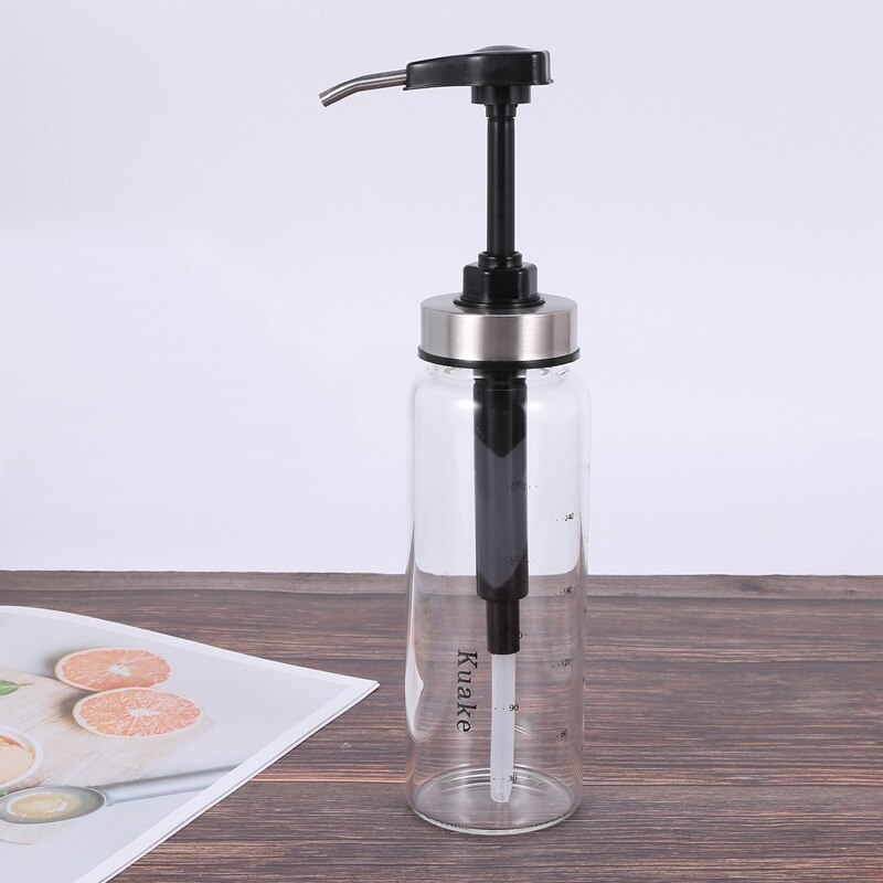 Sauce Pump Dispenser with Glass Bottle Leakproof Kitchen Condiment Dispenser for Honey Ketchup Mustard Mayo