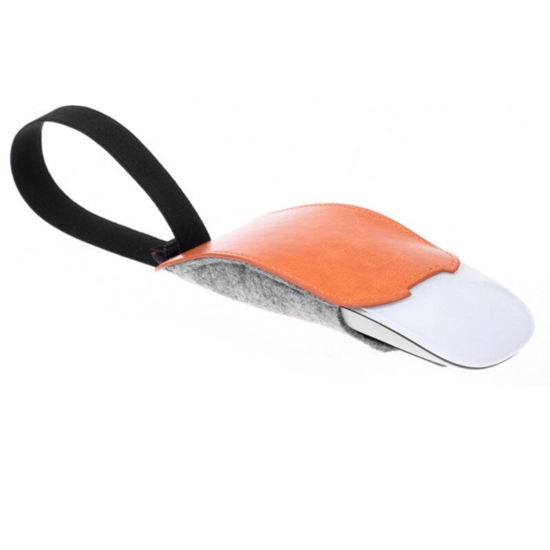 Orange PU Leather Felt Mouse Pouch Travel Carry Case Dust Cover Mice Storage Bag for Apple Magic Mouse 2 Kit