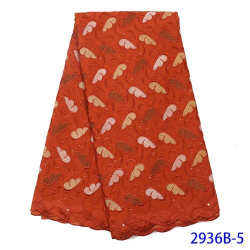 Tecido de renda suíço seda e macio, novo tecido de renda nigeriano, tecido de renda bordado para vestido africano vermelho KS2936B-2: Picture 5