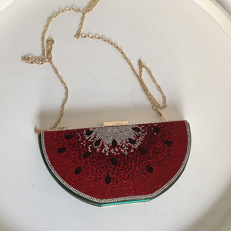 Watermelon shape cute evening clutch bags Women&#39;s luxury Small diamonds purses and handbags chain shoulder bags B407