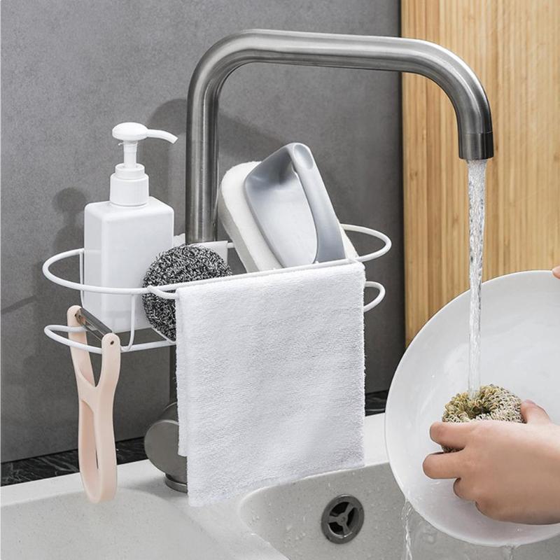 Stainless Steel Faucet Drain Hanging Rack faucet shelf sponge dish cloth finishing rack Bathroom Kitchen Sponge Organizer