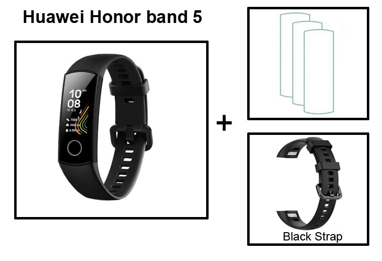 Huawei-pulsera inteligente Honor Band 5 Original, pulsera con control del ritmo cardíaco, presión del sueño y del oxígeno en sangre, detección AMOLED, para natación: CN Black add f SB