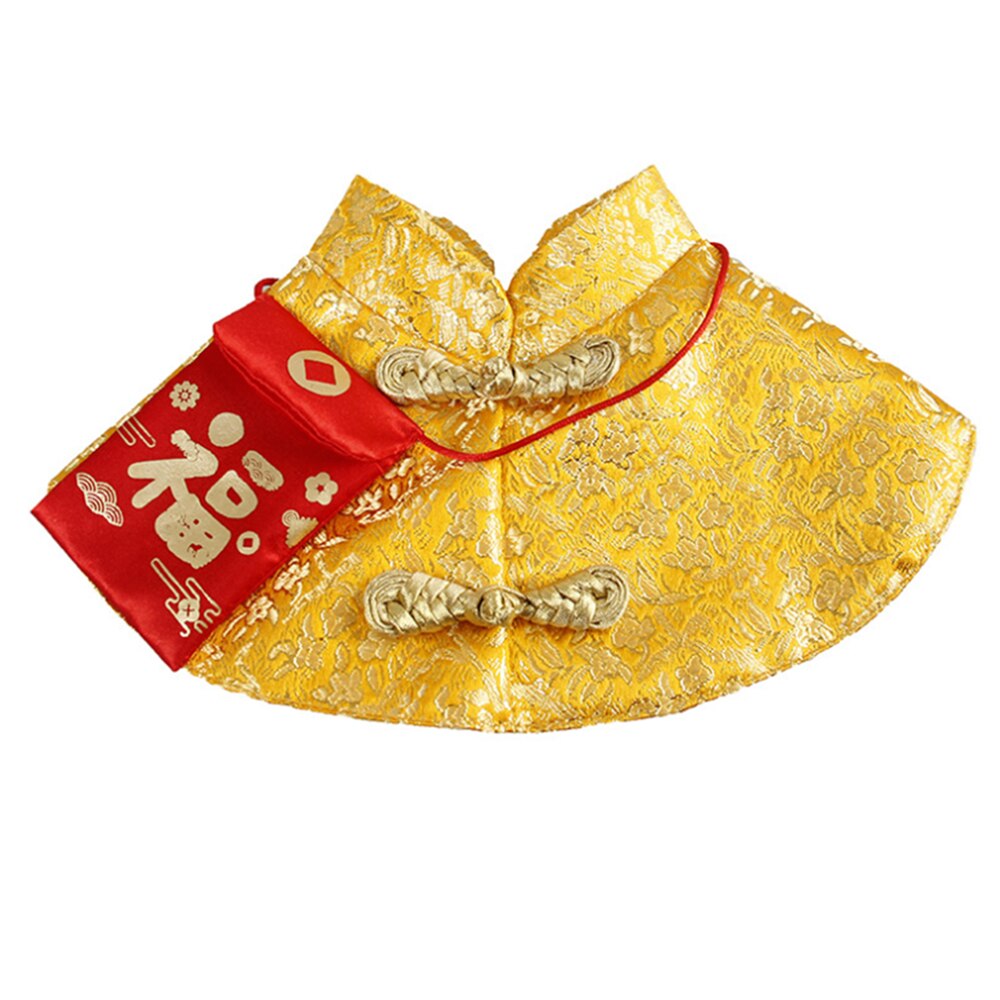 Pet Cat Warm Cloak Cat Year Clothes Party Costume Chinese Tang Dynasty Dress Festival Cloak with Red Envelope: Yellow / S