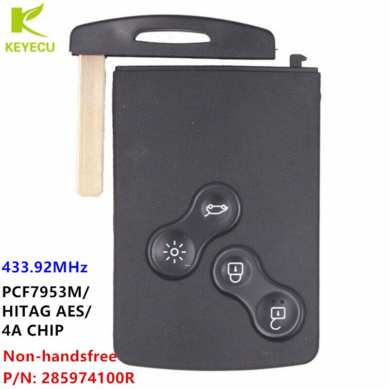 KEYECU Replacement Non-handsfree Remote Key Fob 433MHZ PCF7953M/4A Chip for Renault Clio IV Captur P/N: 285974100R