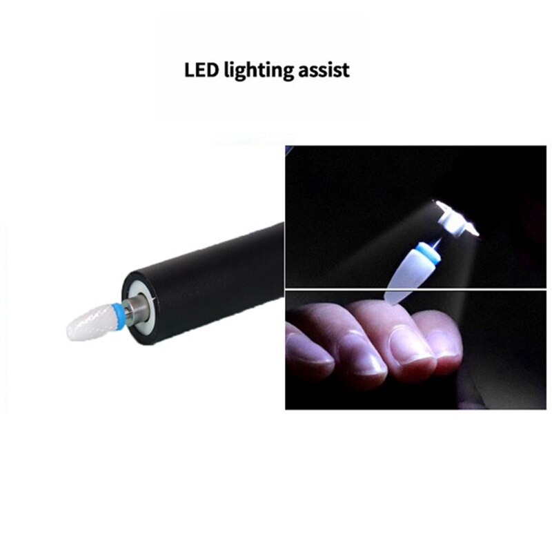 USB Charging Mini Electric Nail Drill Pen Nail Polishing Machine Light Weight Rechargeable Grinding Machine with LED Lighting