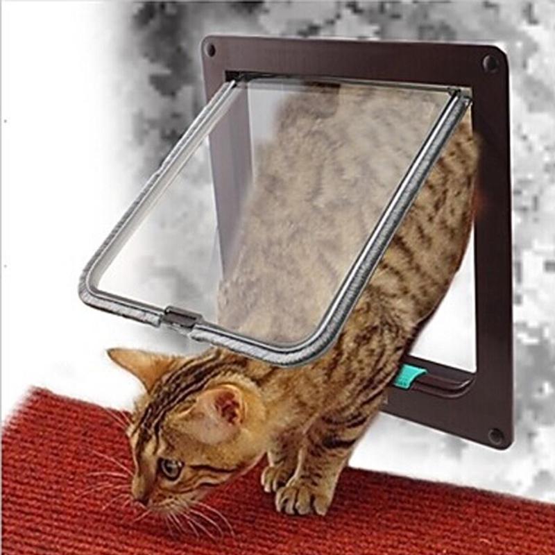 Huisdier Deur Afsluitbare Beveiliging Flap Deur Voor Hond Kat Kitten Wall Mount Deur Dier Kleine Kat Hond Poort Deur: Bruin / M