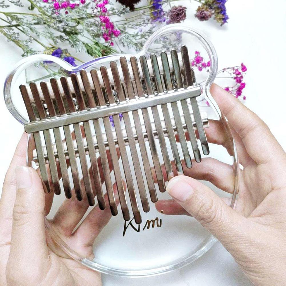 Piano acrílico Kimi Kalimba, 17 teclas, pulgar transparente, sintonizador, caja de manual