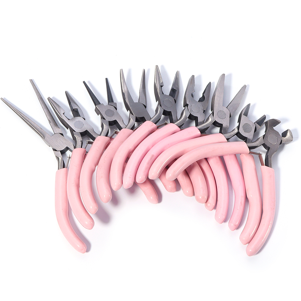 Portable Pink Color Stainless Steel Pliers Tools Set Round Nose Cutting Wire Plier Kit For Handcraft Beading DIY Jewelry Making