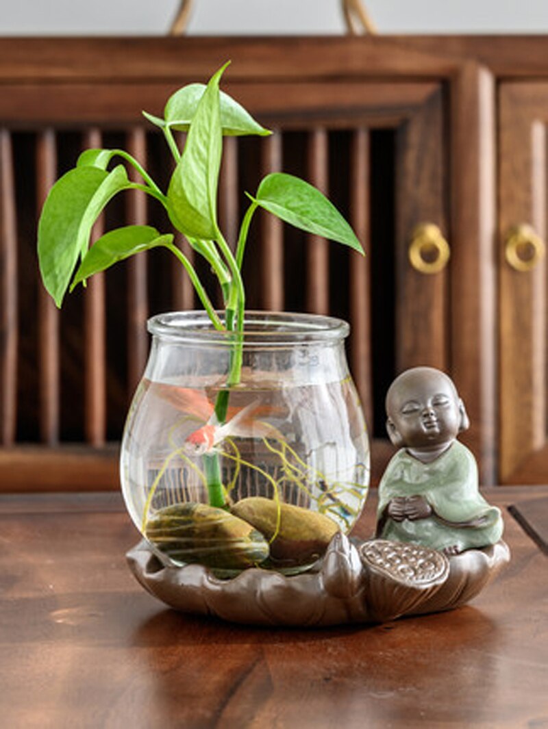 Maceta de cerámica hidropónica para decoración del hogar, florero pequeño de cerámica con maceta de cristal, adornos para té Geyao, para mascotas,