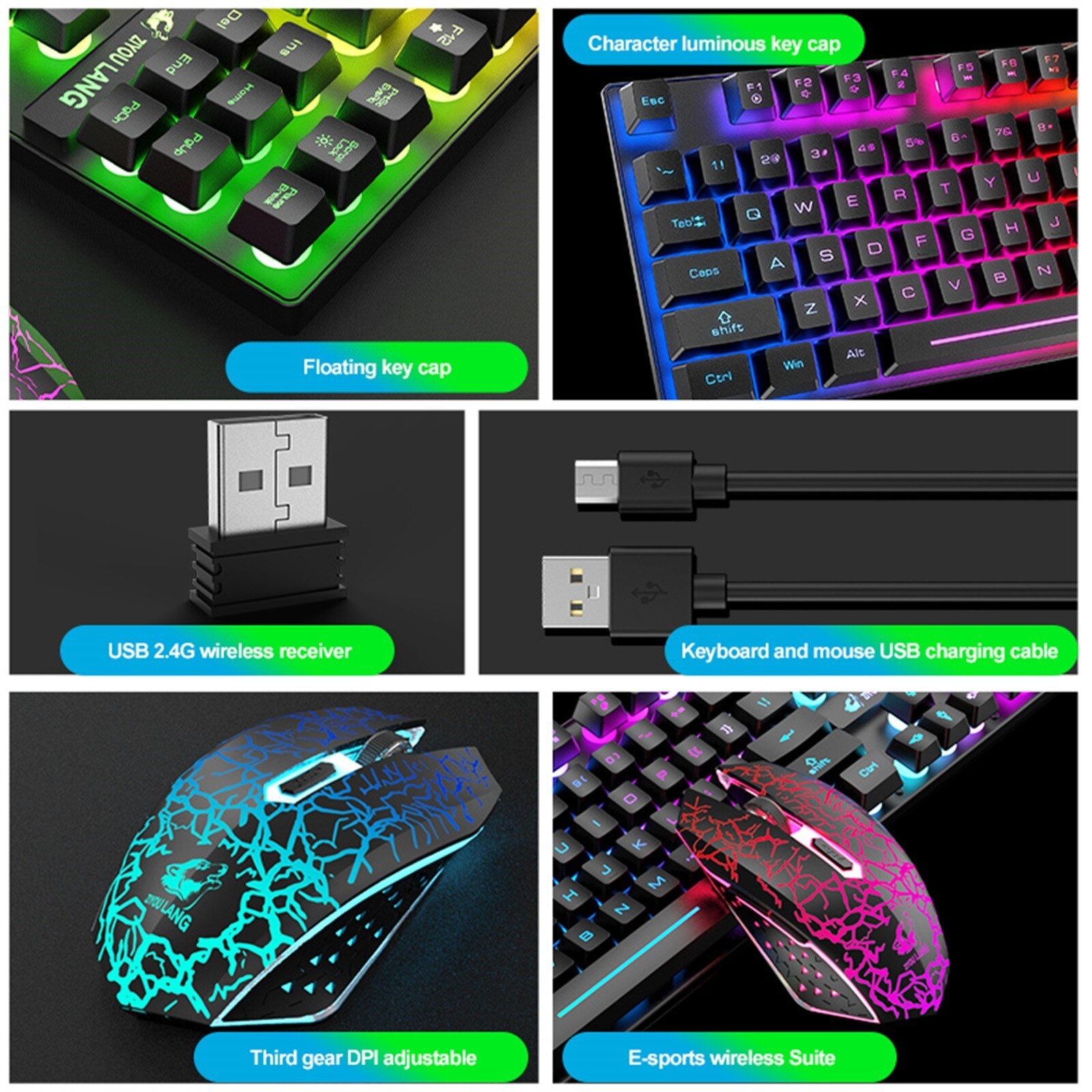 Rechargeable Wireless keyboard Gaming Mouse Sets 2.4GHz RGB Backlit 87key PC Keypad Ergonomic Wireless Mouse For Laptop PC Games