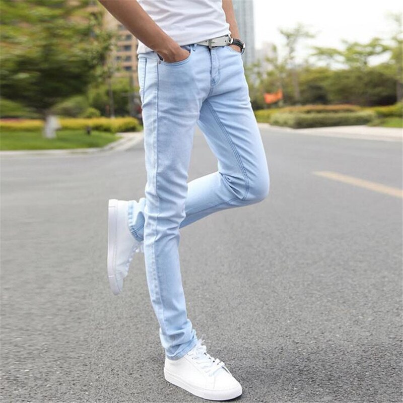 Mænds denim billige jeans slim fit mænd jeans bukser stretch lyseblå bukser afslappet ko dreng mand