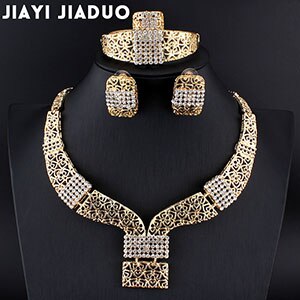 Jiayi jiaduo afrikanske brude smykker sæt til kvinder guldfarvet krystal halskæde øreringe sæt bryllup opgave: 6