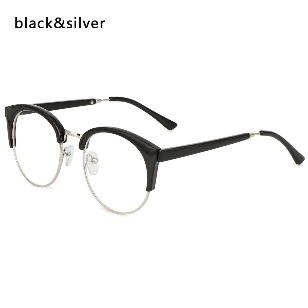 Classic Retro Optical Transparent Lens Glasses Women Myopia Eyeglasses Frames Metal Spectacles Clear Lenses Women's Glasses: A-black silver