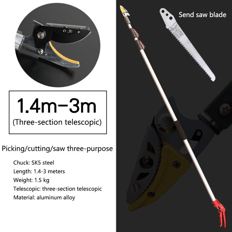 3 Meters Fruit Tree Pruning Shears High Altitude Fruit Pruning Garden Telescopic Hedge Trimmer High Branch Pruning Tool CH: B