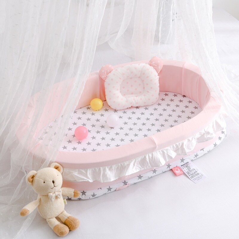 Flytbar nyfødt seng babyseng multifunktion babynest seng til drenge piger bærbar baby rejseseng spædbarns bomulds vugge tremmeseng: 5