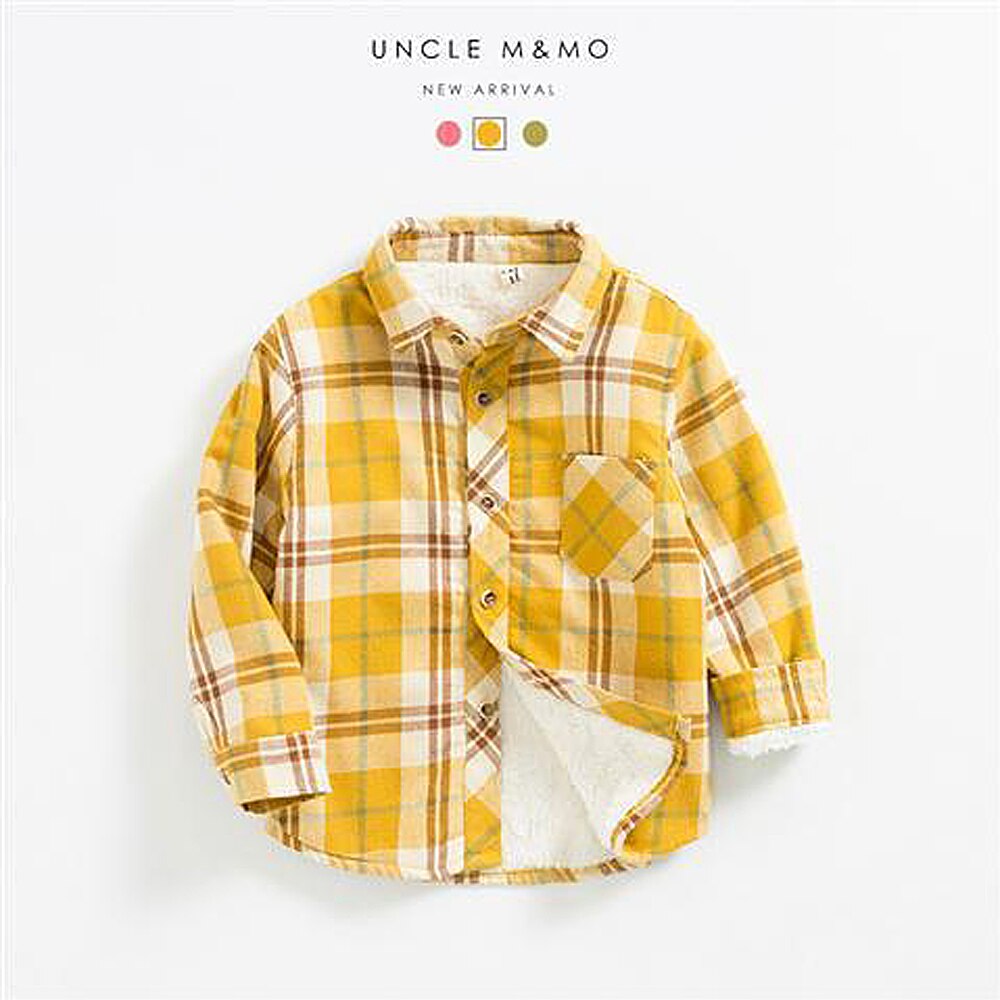 Baby Mädchen Junge Kariertes Hemd Jacke Baumwolle Warme Art Hemd Dicken verlieren Outfit hinzufüGen mehr wolle hemd Winter Baby kleidung 1-6Y: Gelb / 4T