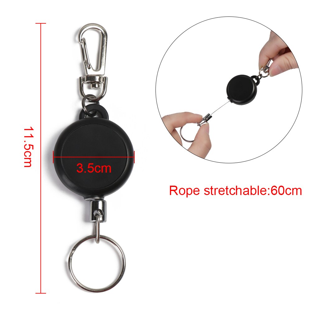 1PC Retractable Stainless Steel Reel Clip Badge Holder ID Card Key Ring Carabine Durable Portable Recoil Key Ring Belt Clip