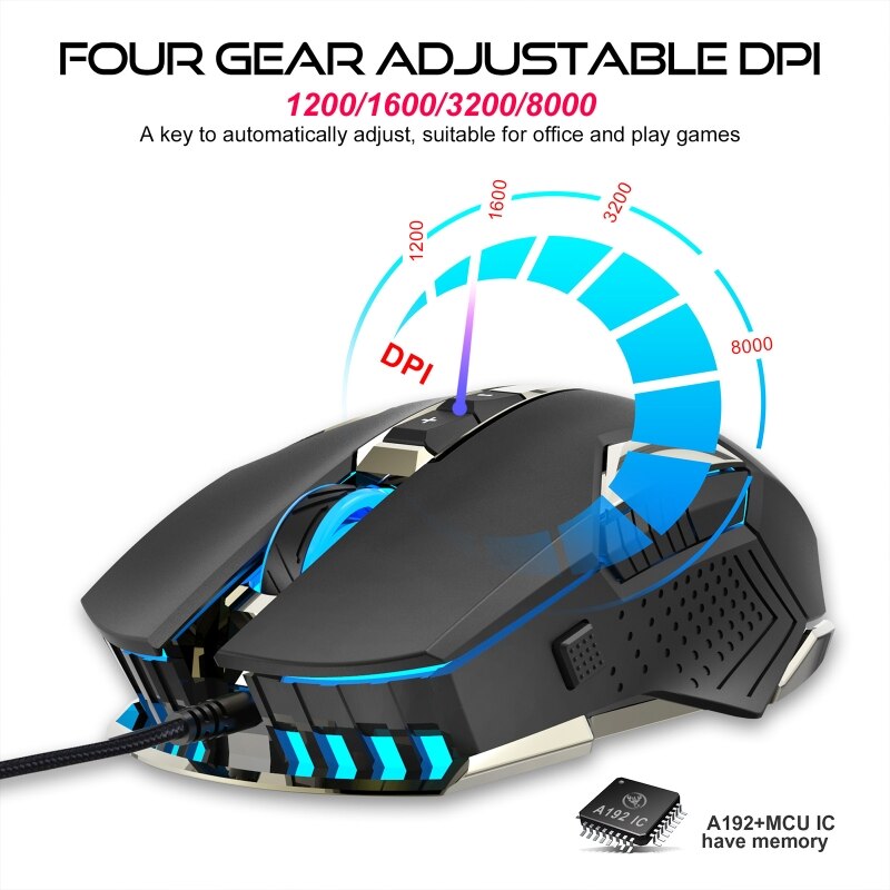 Wire Gaming Mouse 8 Buttons RGB Backlight Max 8000 DPI with 4 Adjustable Level Mouse Lightweight USB Computer Mouse