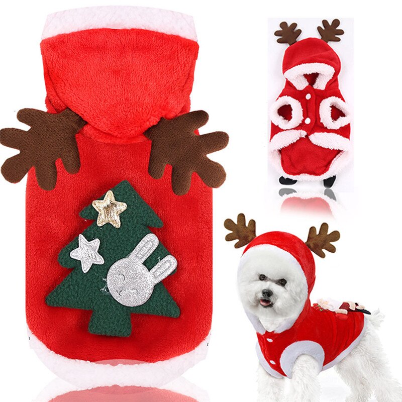 Coral Fleece Christmas Teacup Puppy Clothes Soft Pet Christmas Clothes for Dog Hoodies Sweater for Dogs Cute Pitbull Dog Clothes: Christmas tree / L