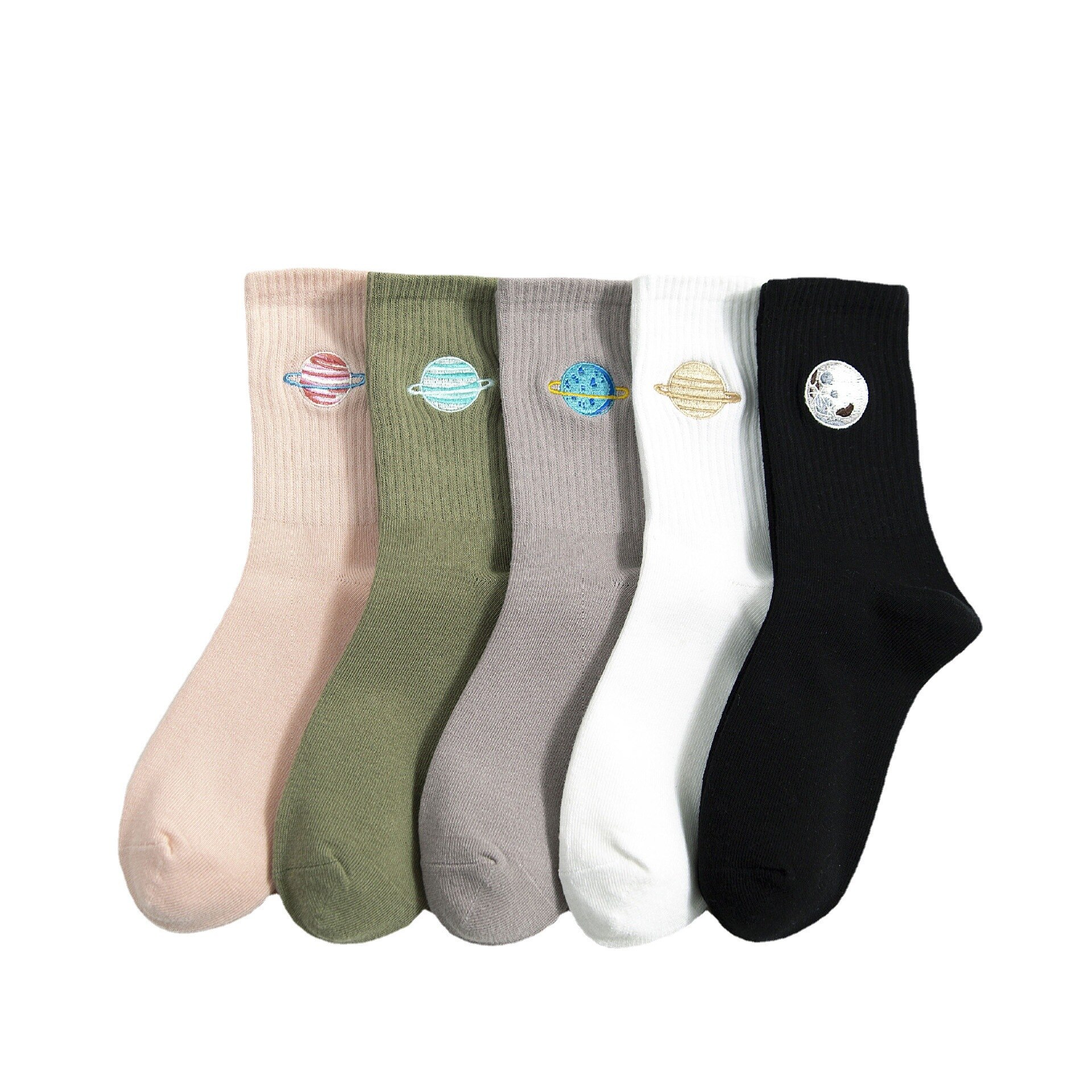 Chaussettes brodées de la série Planet, couleur Pure, pour Skateboard, sport, tendance