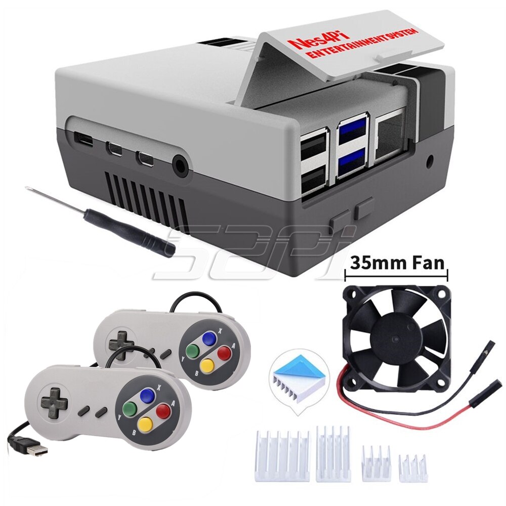 52Pi NES4Pi Nes Stijl Case Kit Abs Functionele Koelventilator Heatsinks Schroevendraaiers Alleen Voor Raspberry Pi 4 B (4 model B): Case and Controllers