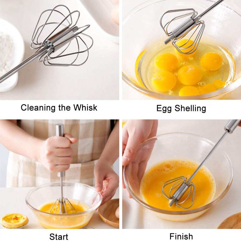 Household Semi-Automatic Whisk Rotation 304 Stainless Steel Hand-held Whisk Kitchen Tool