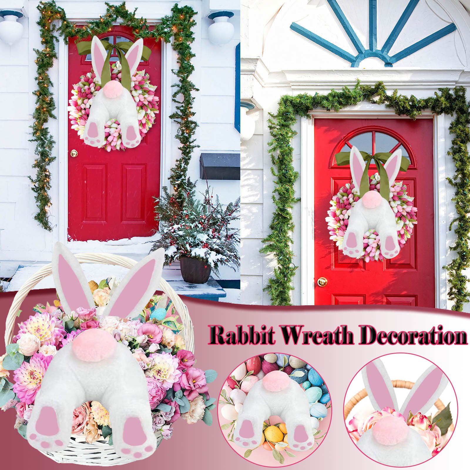 Rabbit Wreath Decoration Easter Bunny Butt Wreath Kit Door Decorations Easter Spring Outdoor Hanging Easter Home Decorations