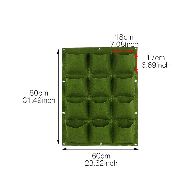 Wall Hanging Planting Bags 18/36/49/72 Pockets Green Grow Bag Planter Vertical Garden Vegetable Living Garden Bag Flowers Supply: 12 grid green
