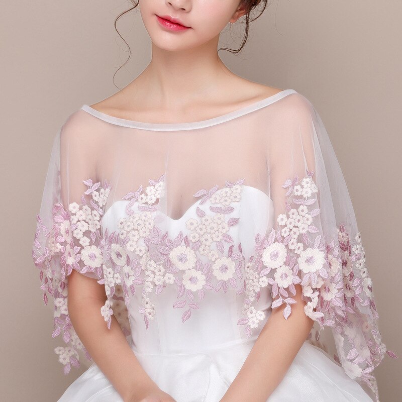 The thin thin bridal wedding dress with a lace cape chiffon cape jacket pink