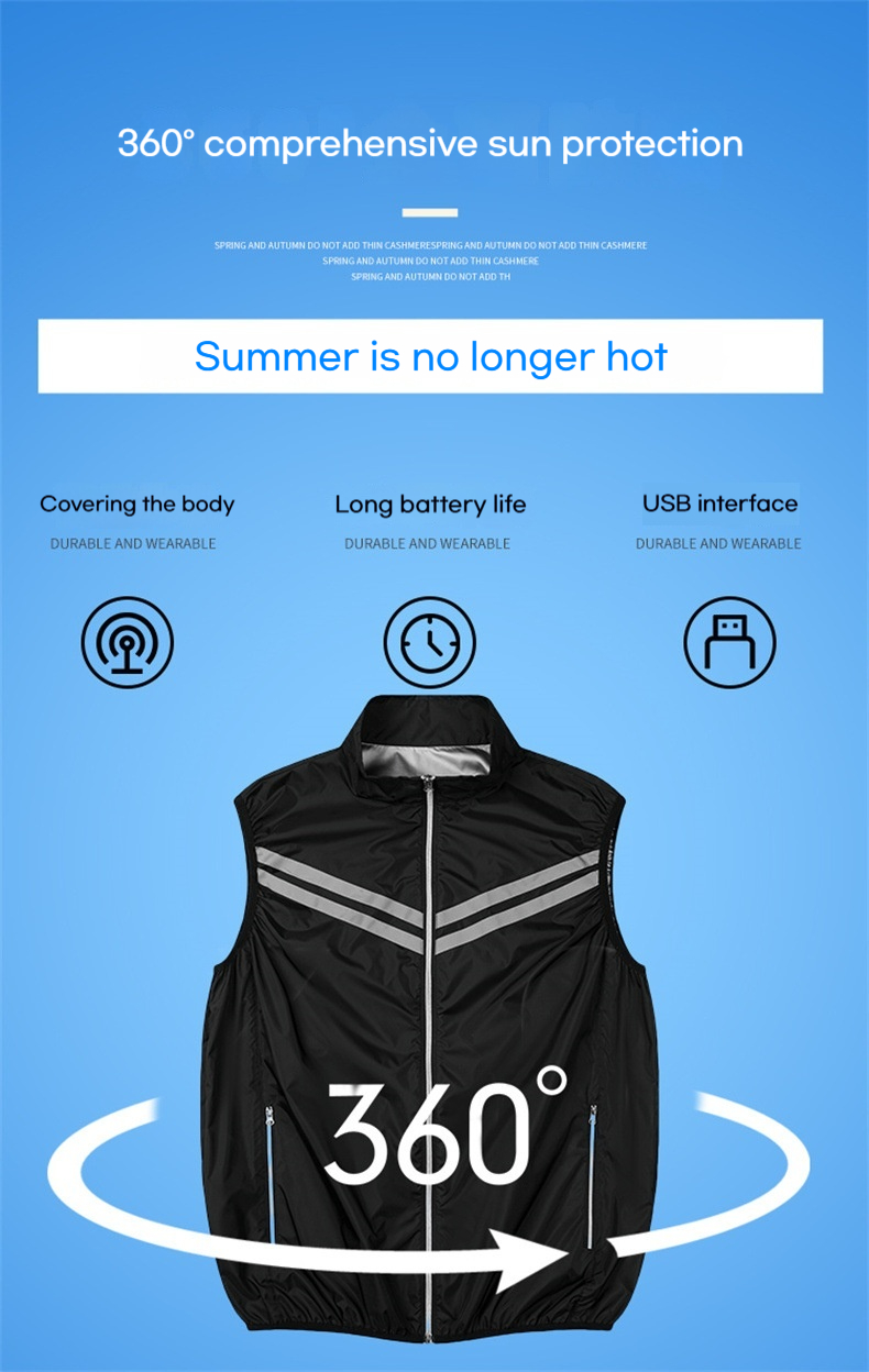 Zomerse koelventilator, airconditioningpak, slim fit, unisex, multi-pocket, casual, modieus, intelligent, koelvest, werkkleding