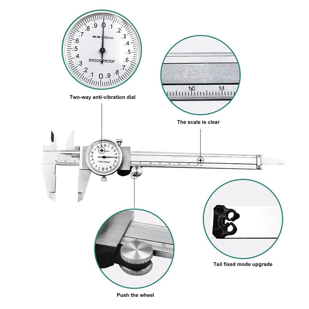 thumbnail image 2 of 8 Inch Dial Caliper 0.001 Graduation Stainless Steel Shockproof With Plastic Case 2 of 6