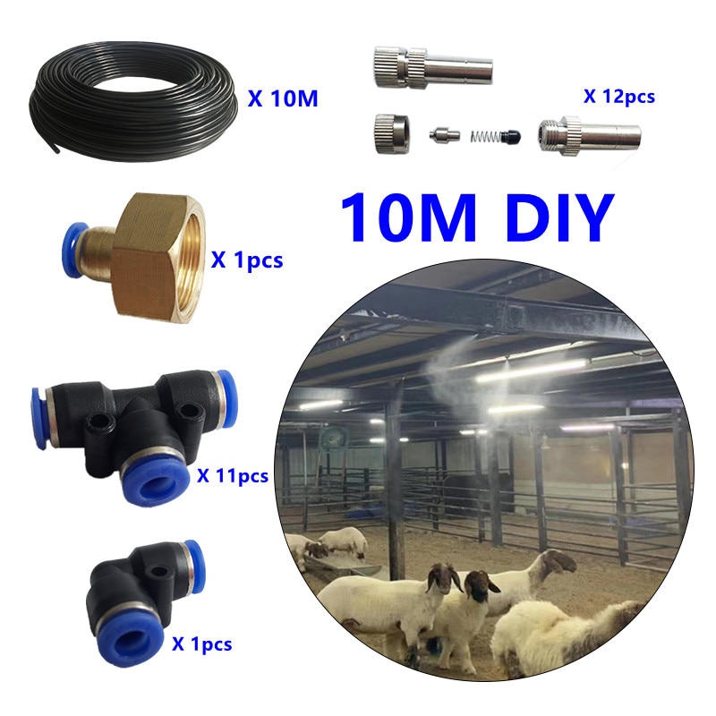 S260 vatten dimma kylsystem 10m diy dim sprinkler spridare munstycke utomhus trädgård uteplats växter djur kylning vattning kit