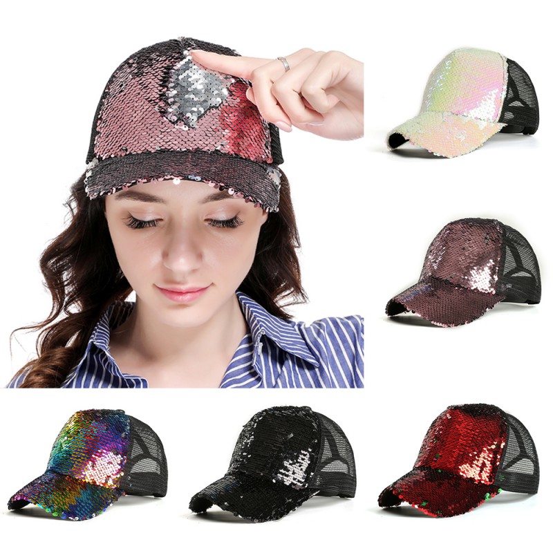 Gorra de béisbol con cola de caballo brillante, gorras Snapback de Hip Hop para mujer, sombreros de verano brillantes con lentejuelas, sombreros de malla para exteriores, sombrero de hueso F1 F5