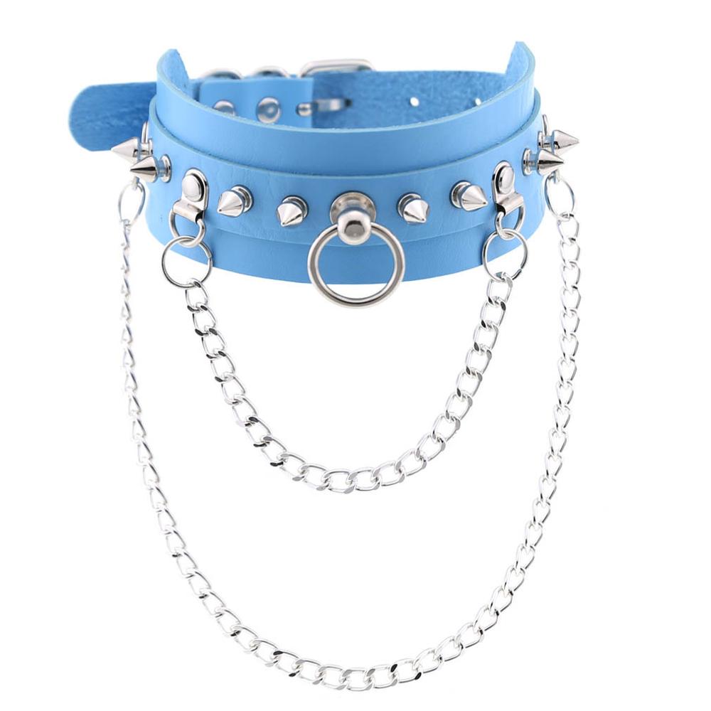 Gothic necklace Punk choker collar goth Silver Color Chain pendant necklace women leather emo kawaii witch rave jewelry: sky blue