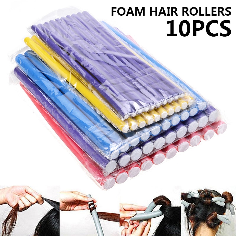 10pcs Foam DIY Styling Hair Rollers 24cm Flexible Curler Bendy Spiral Twistting Curls Tool For Wet Dry Hair Curling Random Color
