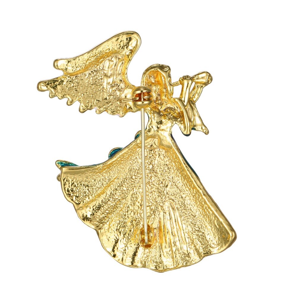 Broches de hadas de Ángel musical para mujer y niña, joyería de oro de ley de cristal, broche, alfileres, accesorios de vestir para el mejor
