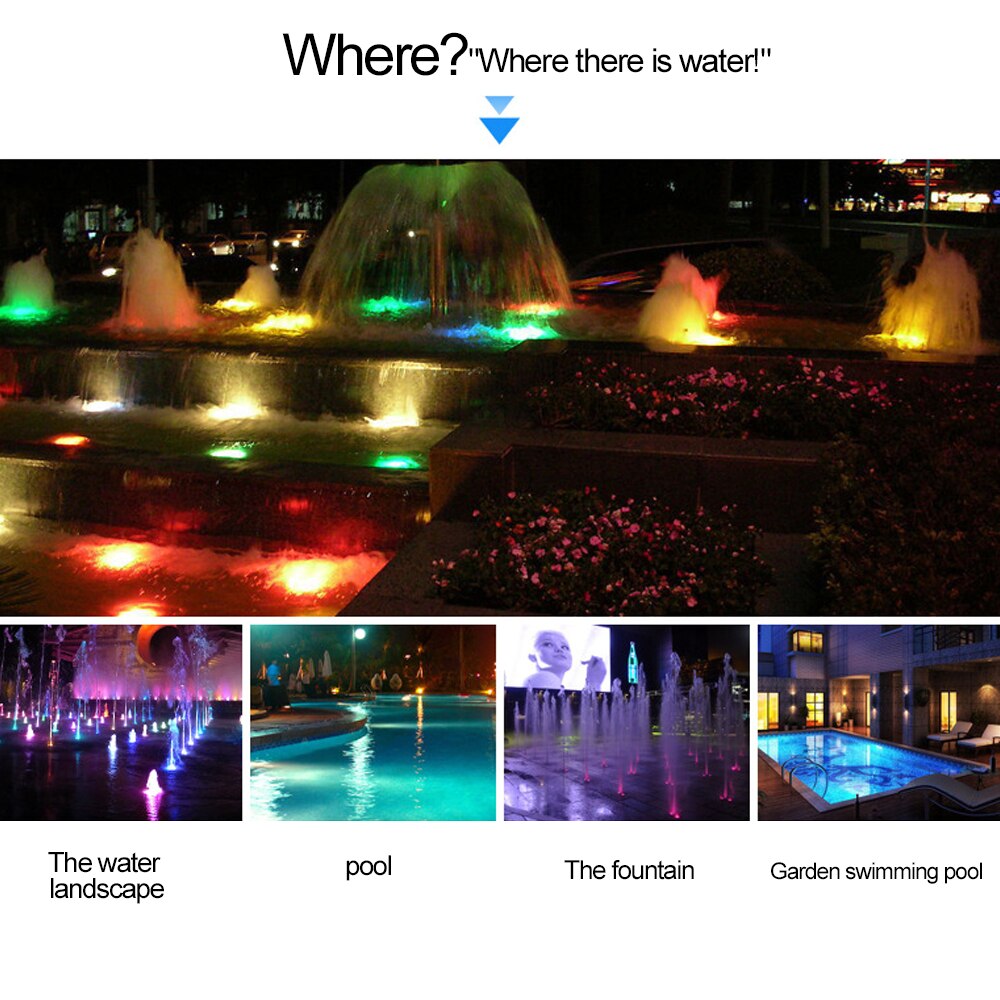Ip68 Led Underwater Light RGB Outdoor Waterproof Colorful Water Spotlight Swimming Pool Light Fountain Light
