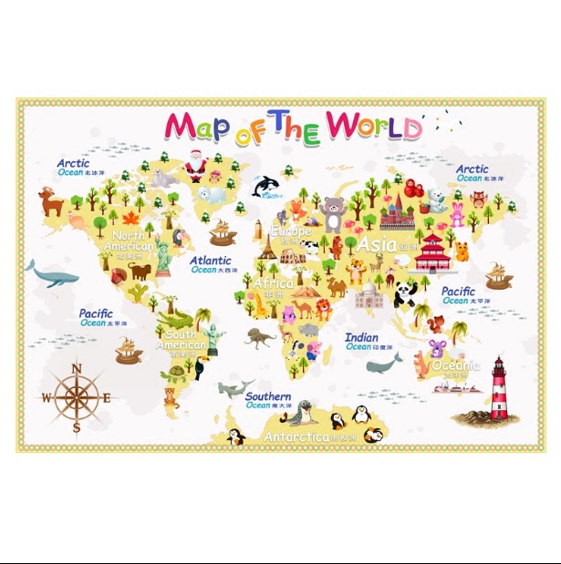 Carton World Map Poster Size Wall Decoration Large Map of The World 80x53mm Waterproof canvas map Children's Bedroom Decoration
