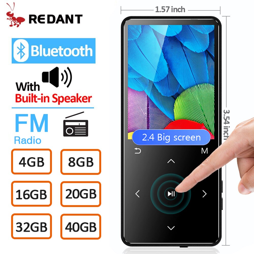 REDANT-reproductor MP3 con Bluetooth y altavoz para niños, teclas táctiles, pantalla de 2,4 pulgadas, HiFi, Walkman MP 3 Flac, música, 8/16/20/32/40GB