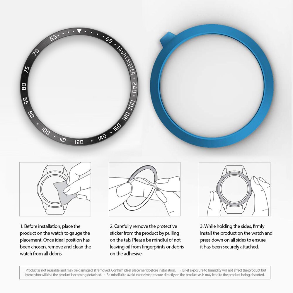45mm smart ur cover til samsung galaxy watch 3 bezel ring anti-ridse stål bezel ring selvklæbende cover ur tilbehør: Sort sølv