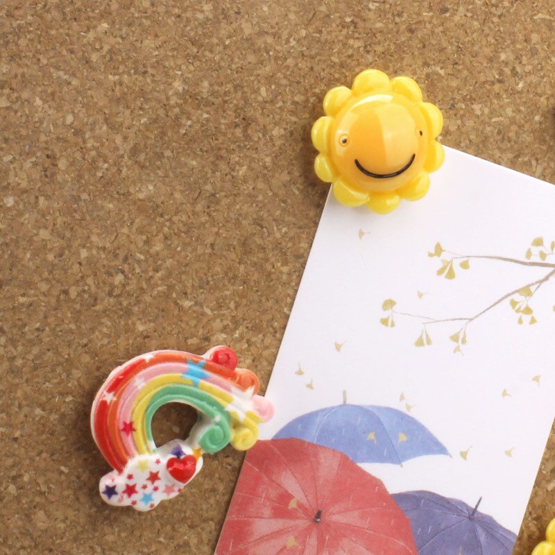 Chinchetas bonitas con de flor solar, 2 uds., chinchetas con imagen decorativa, tachuelas de arco iris, Pin de corcho, Pulgar, papelería de oficina