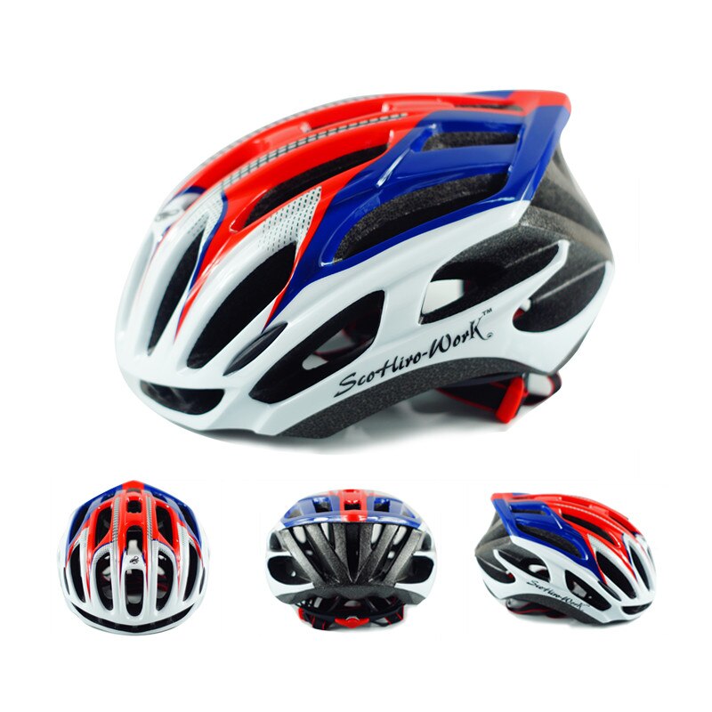 Herre voksne ultralet indstøbt cykelhjelm m  l 54-61cm mtb road mountainbike hjelm cykel casco ciclismo bici kvinder: Rødblå / M