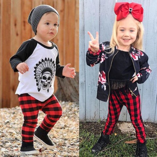 Forår efterår nyfødte bukser børn baby pige drenge afslappet røde plaid bukser leggings underdele tern tøj 0-3y
