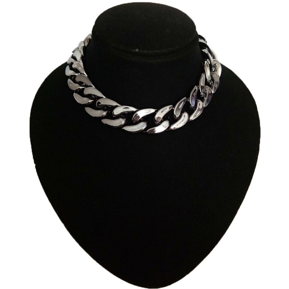 Estilo europeu e americano jóias estilo punk textura de metal corrente grossa colar simples uv chapeamento clavícula corrente quente: Silver-color